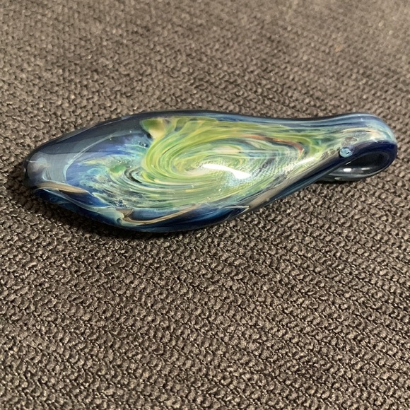 Abstract handmade hand blown glass pendant beautiful multicolor wearable art - Picture 7 of 16